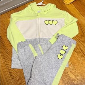 The Children's Place Lime and Gray Heart Jogger Set